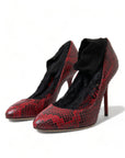Dolce & Gabbana Red Almond Toe Snakeskin Pumps with Lace Socks