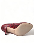 Dolce & Gabbana Red Almond Toe Snakeskin Pumps with Lace Socks