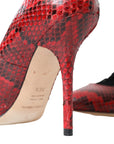 Dolce & Gabbana Red Almond Toe Snakeskin Pumps with Lace Socks