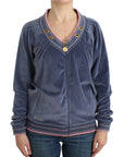 Cavalli Elegant Blue Zip Cardigan with Gold Details