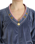 Cavalli Elegant Blue Zip Cardigan with Gold Details