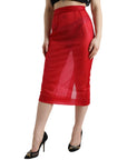 Dolce & Gabbana Chic Red High Waist Sheer Midi Skirt