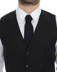 Dolce & Gabbana Chic Black Striped Wool Silk Dress Vest