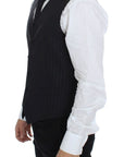 Dolce & Gabbana Chic Black Striped Wool Silk Dress Vest