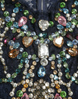 Dolce & Gabbana Crystal Embellished Navy Blue Flare Dress