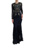 Dolce & Gabbana Crystal Embellished Navy Blue Flare Dress