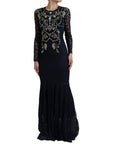 Dolce & Gabbana Crystal Embellished Navy Blue Flare Dress