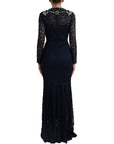 Dolce & Gabbana Crystal Embellished Navy Blue Flare Dress