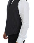 Dolce & Gabbana Elegant Gray Striped Wool Dress Vest
