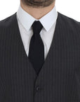 Dolce & Gabbana Elegant Black Striped Wool Dress Vest