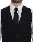 Dolce & Gabbana Elegant Black Striped Single Breasted Dress Vest
