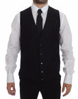 Dolce & Gabbana Elegant Black Striped Single Breasted Dress Vest