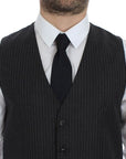 Dolce & Gabbana Elegant Gray Striped Wool Dress Vest