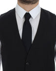 Dolce & Gabbana Elegant Black Striped Wool Dress Vest
