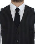 Dolce & Gabbana Elegant Gray Striped Wool Dress Vest