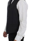Dolce & Gabbana Elegant Gray Striped Wool Dress Vest