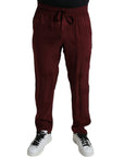 Dolce & Gabbana Elegant Maroon Silk Pajama Pants with Crown Motif