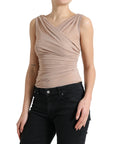 Dolce & Gabbana Elegant Beige V-Neck Sleeveless Sheer Tank Top