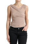 Dolce & Gabbana Elegant Beige V-Neck Sleeveless Sheer Tank Top