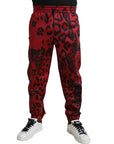 Dolce & Gabbana Elegant Leopard Print Joggers in Red and Black