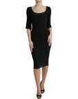 Dolce & Gabbana Black Floral Lace Bodycon Midi Dress