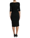 Dolce & Gabbana Black Floral Lace Bodycon Midi Dress