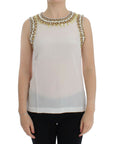 Dolce & Gabbana Elegant Sleeveless Silk Blouse with Crystal Embellishment