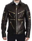 Dolce & Gabbana Elegant Brown Gold-Detailed Leather Jacket