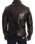 Dolce & Gabbana Elegant Brown Gold-Detailed Leather Jacket
