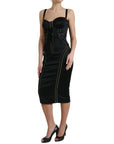 Dolce & Gabbana Elegant Black Lace-Up Midi Bodycon Dress