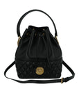 Versace Elegant Black Leather Medusa Bucket Shoulder Bag