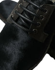 Dolce & Gabbana Elegant Black Calf Fur Derby Shoes