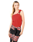 PINKO Chic Asymmetric Cotton Top with Logo Detail