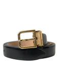 Dolce & Gabbana Elegant Black Leather Waist Belt with Logo Buckle