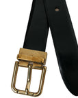 Dolce & Gabbana Elegant Black Leather Waist Belt with Logo Buckle