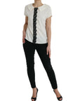 Dolce & Gabbana Elegant Off-White Lace-Trim Silk Blouse