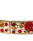 Dolce & Gabbana Gold Brass Red Roses Crystal Jewel Waist Belt
