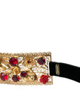 Dolce & Gabbana Gold Brass Red Roses Crystal Jewel Waist Belt