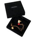 Dolce & Gabbana Gold Brass Chain Dog Heart Pendant Charm Necklace