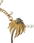 Dolce & Gabbana Gold Brass Crystal Pearl Tree Pendant Charm Necklace