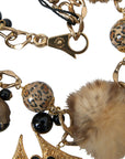 Dolce & Gabbana Gold Black Crystals Lapin Fur Filigree Chocker Necklace