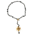 Dolce & Gabbana Gold Tone Brass Cross Black Beaded Chain Rosary Necklace