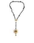 Dolce & Gabbana Gold Tone Brass Cross Black Beaded Chain Rosary Necklace