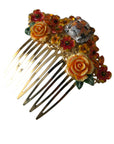 Dolce & Gabbana Gold Brass Crystal Leopard Floral Hair Comb