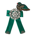 Dolce & Gabbana Green Satin Bird Crystal Women Hair Clip