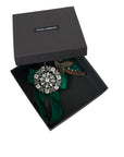 Dolce & Gabbana Green Satin Bird Crystal Women Hair Clip