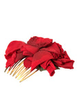 Dolce & Gabbana Red Silk Floral Gold Brass Women Hair Comb