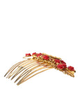 Dolce & Gabbana Gold Brass Crystal Heart Floral Hair Comb