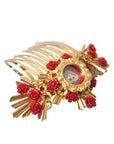 Dolce & Gabbana Gold Brass Crystal Heart Floral Hair Comb
