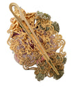 Dolce & Gabbana Gold Brass Floral Crystal Sequined Hair Clip